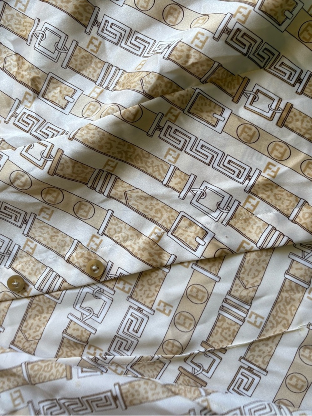 Short-Sleeve Button-Up blouse  in White and Tan - Picture 5 of 7